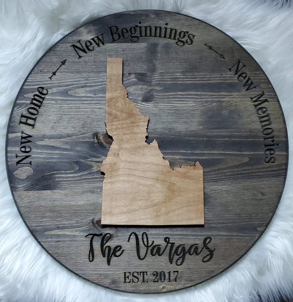 New Home New Beginnings New Memories 3D Round State Signs with Personalized Engraving