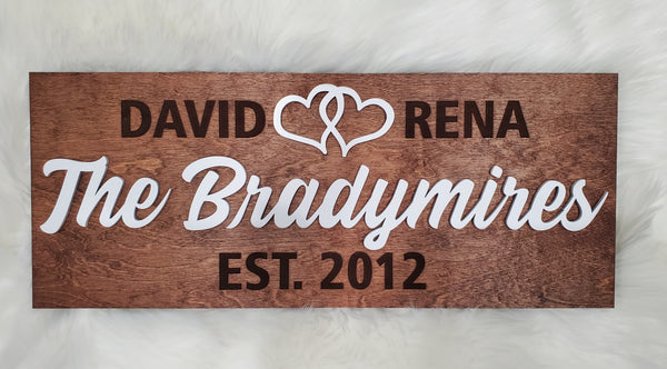 Personalized Sign with 3D Last Name and Engraved First Names