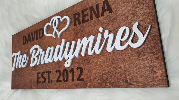 Personalized Sign with 3D Last Name and Engraved First Names