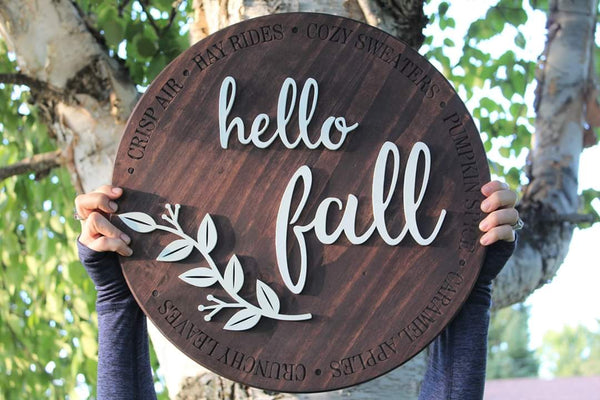 Hello Fall 3D Sign with Surrounding Engraving