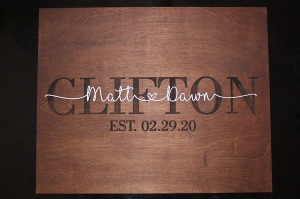 Personalized Sign with Engraved Last Name and 3D First Name Cut Out