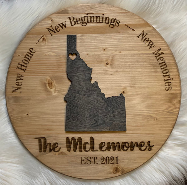 New Home New Beginnings New Memories 3D Round State Signs with Personalized Engraving