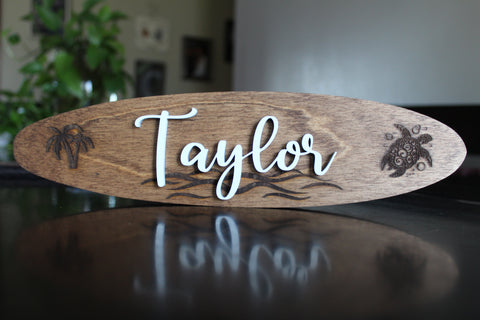 Small Personalized 3D Surfboard Name Sign