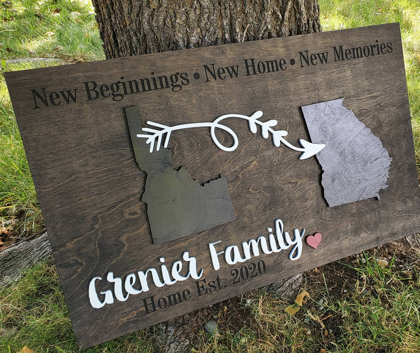 New Beginnings New Home New Memories 3D Rectangle State Signs with Personalized Engraving