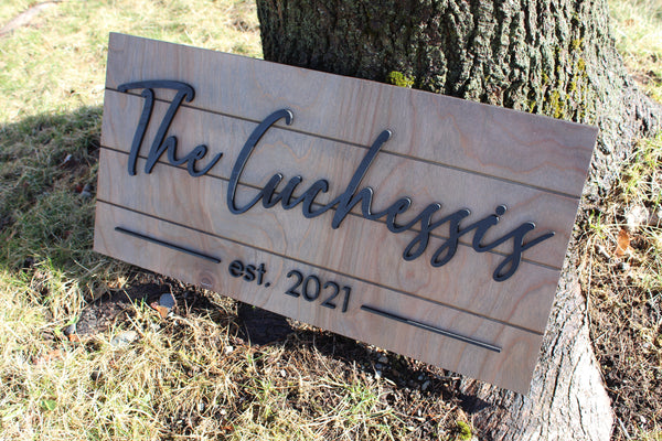 Personalized 3D Last Name Sign with Faux Shiplap