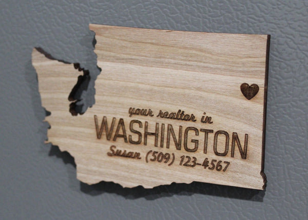 Realtor State Shaped Wooden Engraved Magnets