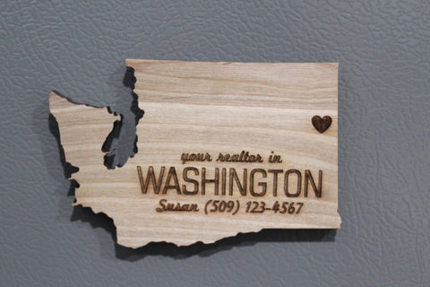 Realtor State Shaped Wooden Engraved Magnets