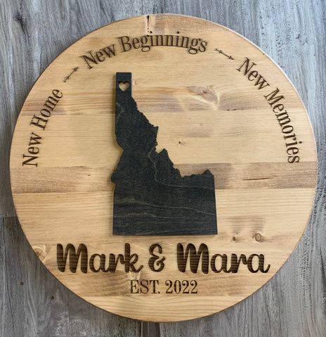 New Home New Beginnings New Memories 3D Round State Signs with Personalized Engraving