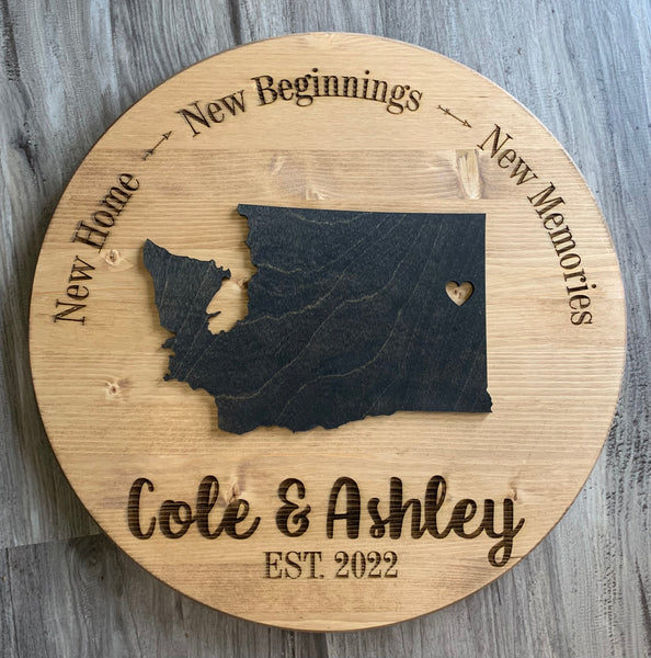 New Home New Beginnings New Memories 3D Round State Signs with Personalized Engraving