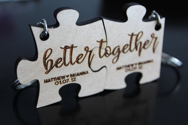 Better Together Personalized Wood Puzzle Keychain Set