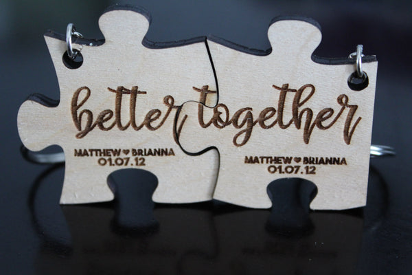 Better Together Personalized Wood Puzzle Keychain Set