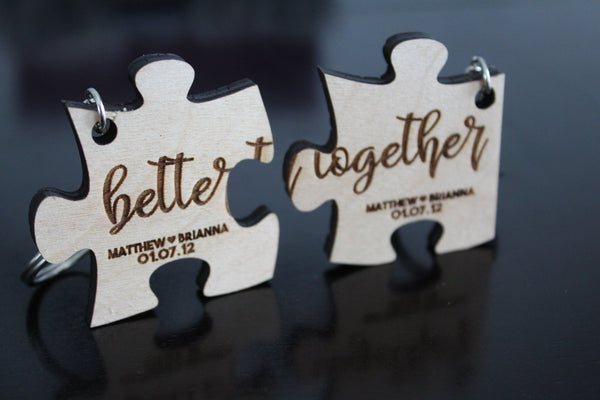 Better Together Personalized Wood Puzzle Keychain Set