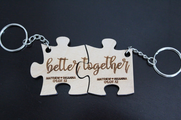 Better Together Personalized Wood Puzzle Keychain Set