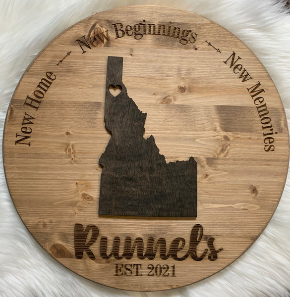 New Home New Beginnings New Memories 3D Round State Signs with Personalized Engraving