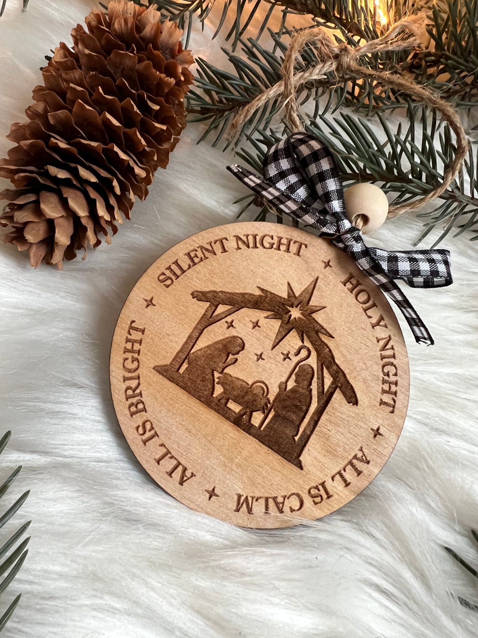 Silent Night Manger Scene Wooden Ornament