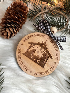 Silent Night Manger Scene Wooden Ornament