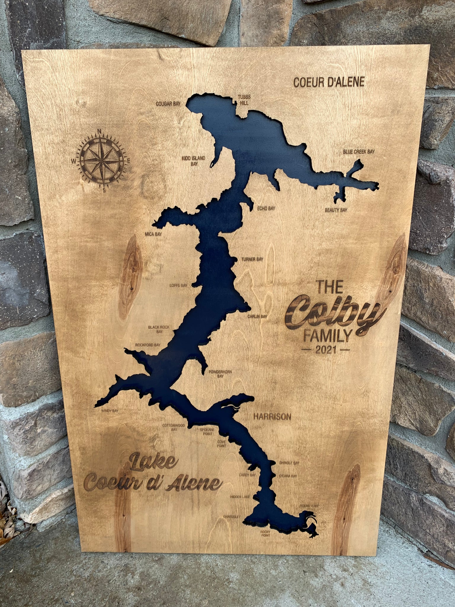 Engraved 3D Coeur d'Alene Lake Sign