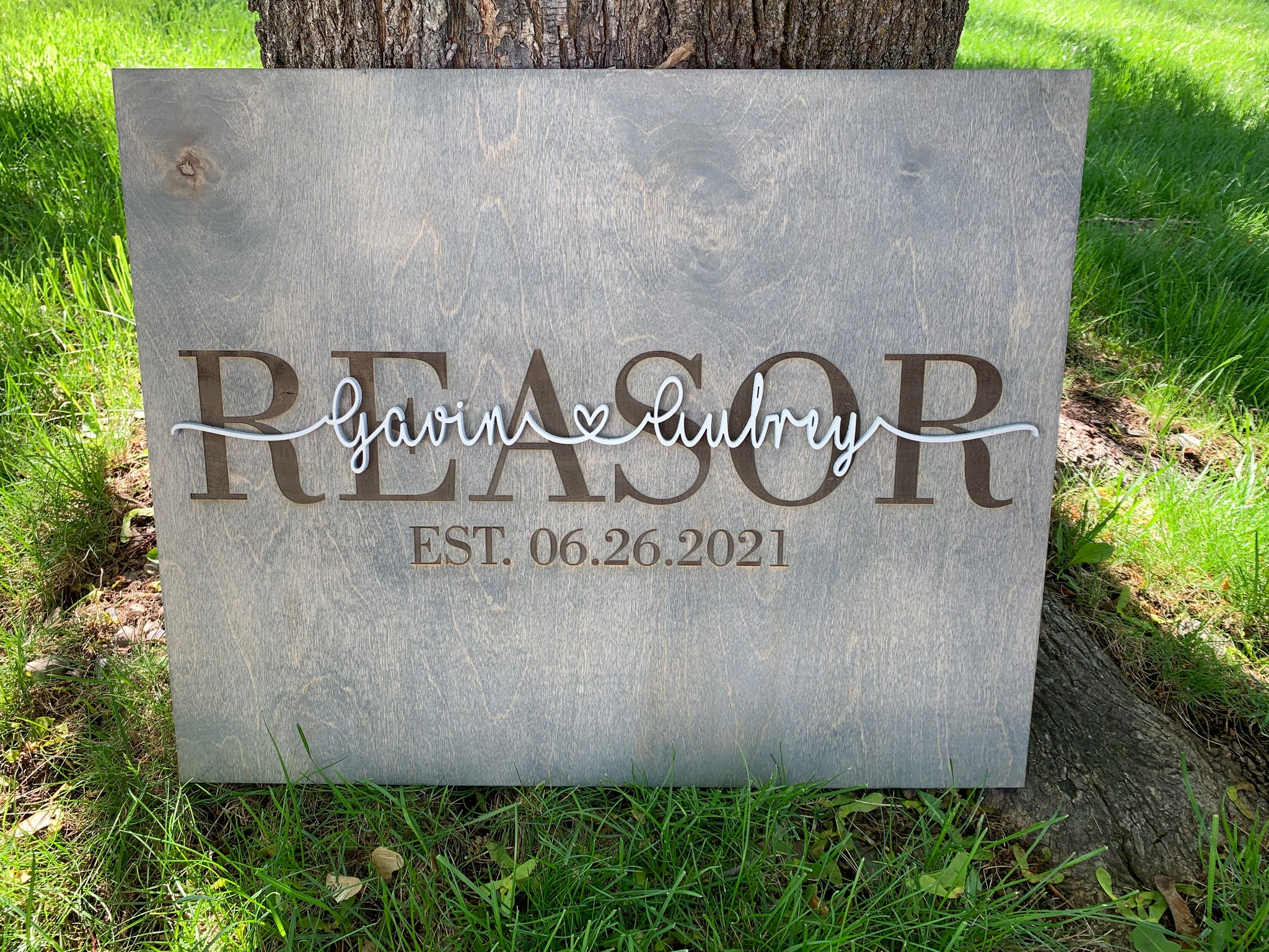 Personalized Sign with Engraved Last Name and 3D First Name Cut Out