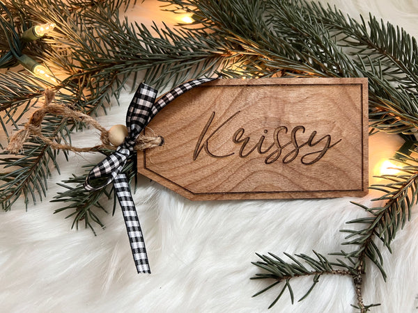 Stocking Tag with Border and Personalized Engraved Name