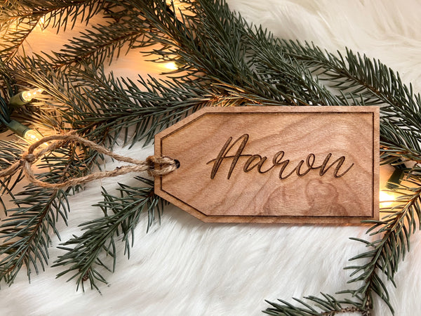 Stocking Tag with Border and Personalized Engraved Name