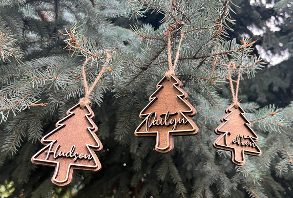 Stocking Tag with Personalized Tree and Name 3D Outline