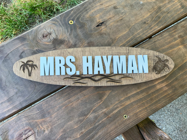 Small Personalized 3D Surfboard Name Sign